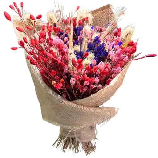 Ramo de flores preservadas con arpillera ii